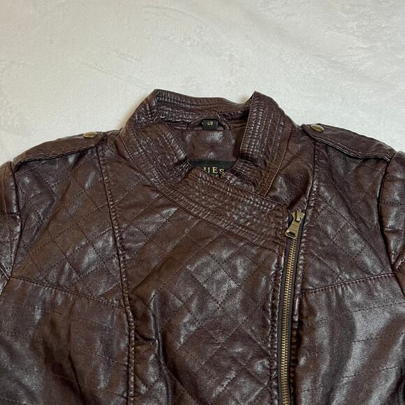 GUESS Faux Leather Moto Jacket Size Large Classic Casual Minimalist Rocker Y2K - Picture 3 of 8